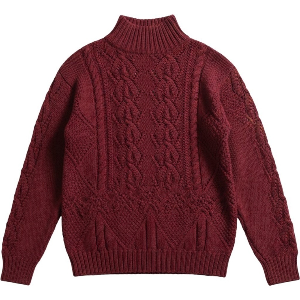 Gap vintage red chunky cable-knit sweater Turtleneck interlocking textures Sz M